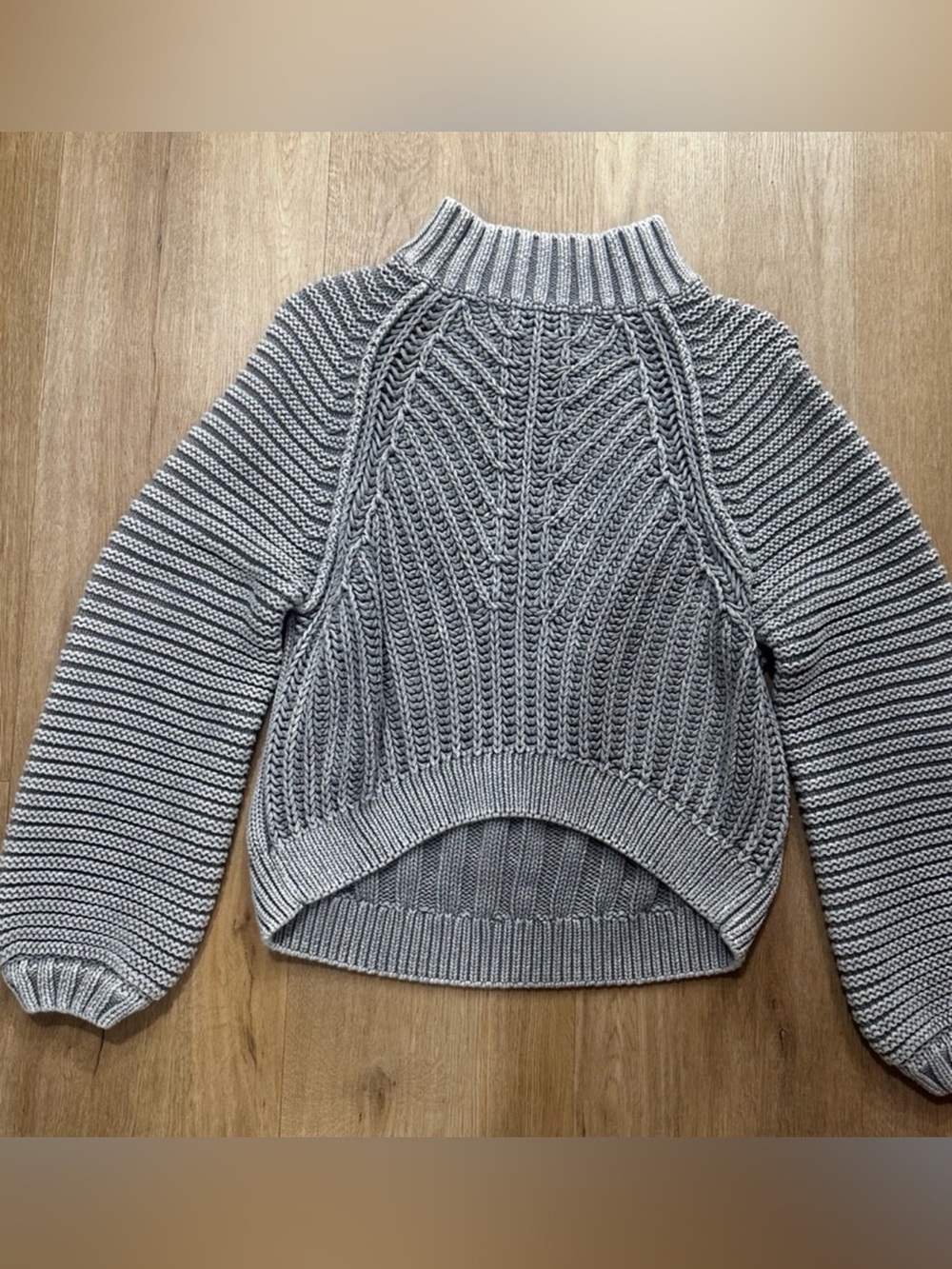 Free People Sweetheart Gray Cable-Knit Mock Neck Sweater
